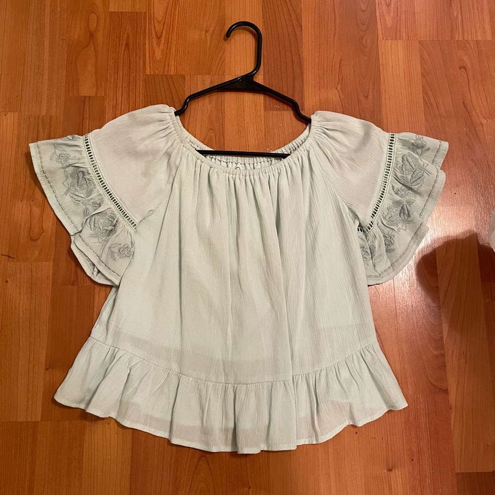 Art Class Mint Embroidered Off the Shoulder Top